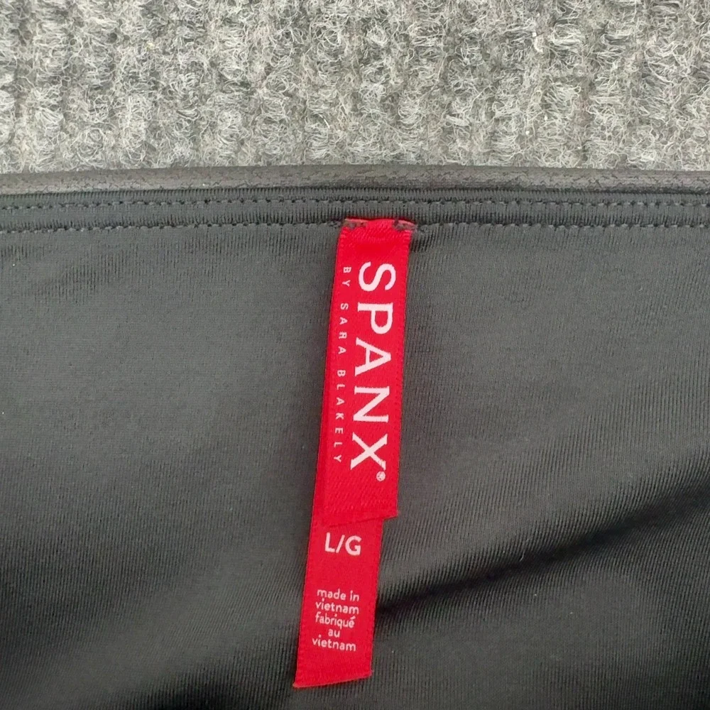 Spanx Leggings Womens L Black Faux Leather High Waisted Compression Chic